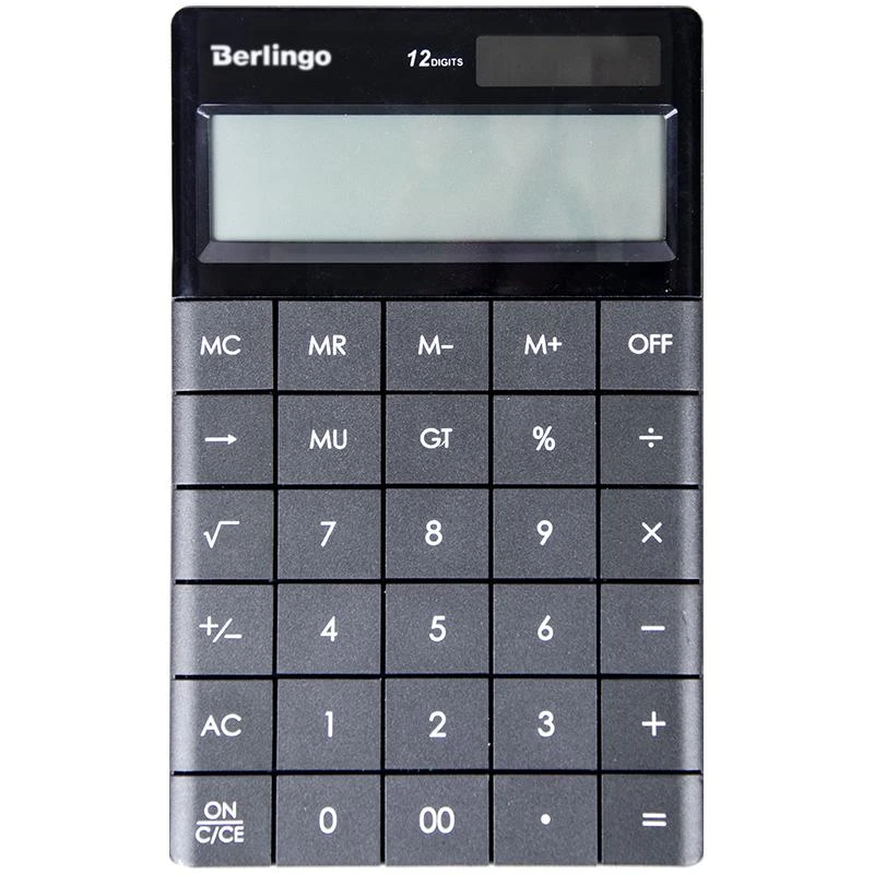 Калькулятор настольный 12 разрядов, двойное питание, 165*105*13 мм, антрацит.