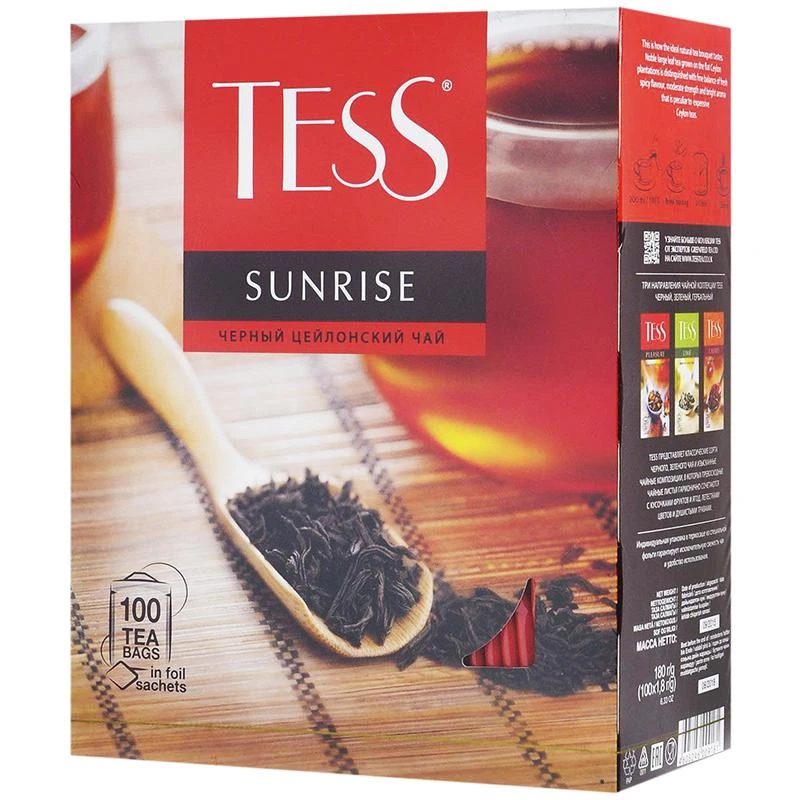 Чай Tess "Sunrise", черный, 100 фольг. пакетиков по 1,8г