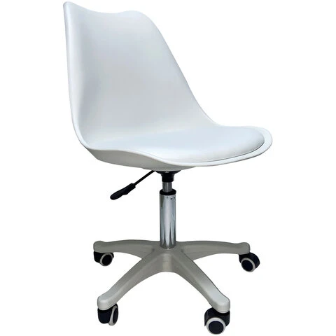 Кресло стул BRABIX "Eames MG-310 PL", пластик белый, экокожа белая,