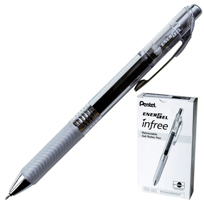 Ручка гелевая PENTEL Energel Infree, автом.рез.манж, черн.стерж BLN75TL-A