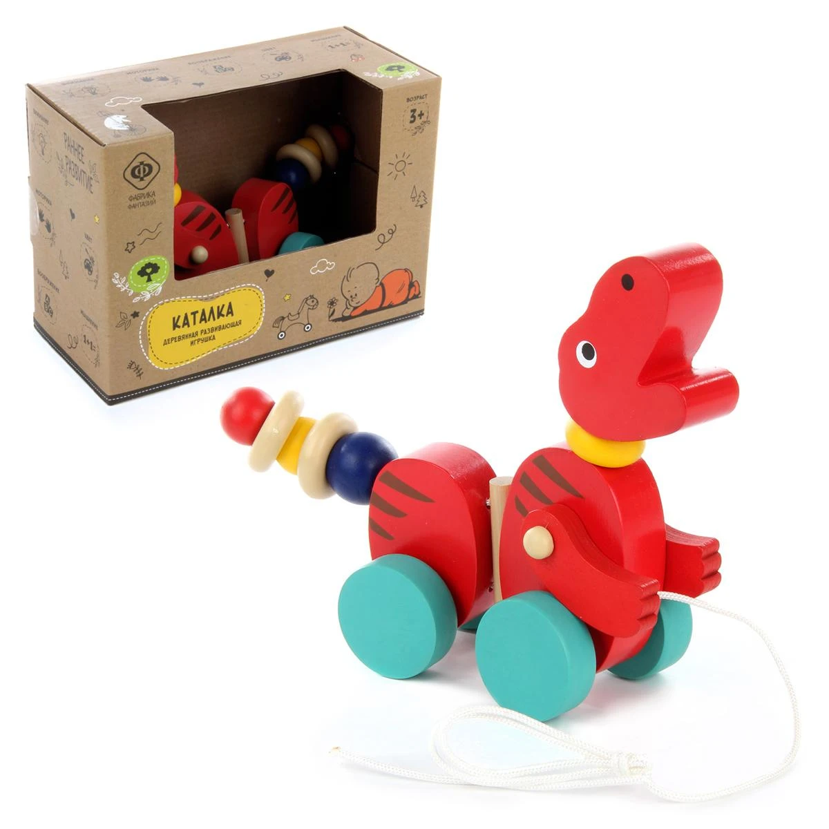 Деревянная игрушка Каталка "Динозаврик". 85182