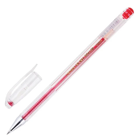 Ручка гелевая CROWN "Hi-Jell", КРАСНАЯ, корпус прозрачный, узел 0,5