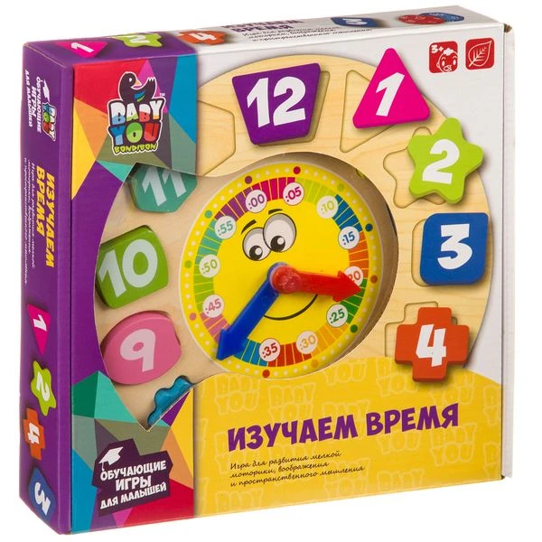 Игра деревянная Bondibon ИЗУЧАЕМ ВРЕМЯ, BOX 4x23x24,2 см. ВВ4007