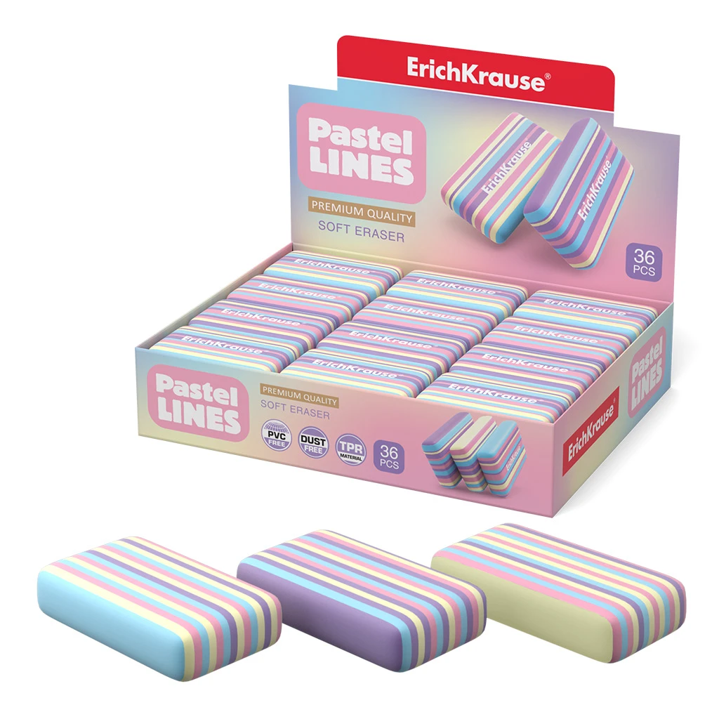 Ластик ErichKrause® Pastel Lines (в коробке 36 штук)