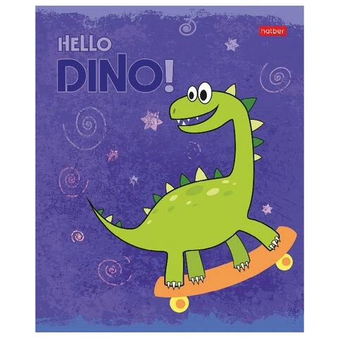 Тетрадь 12 л. HATBER клетка, обложка картон, тиснение, "Hello Dino" (5