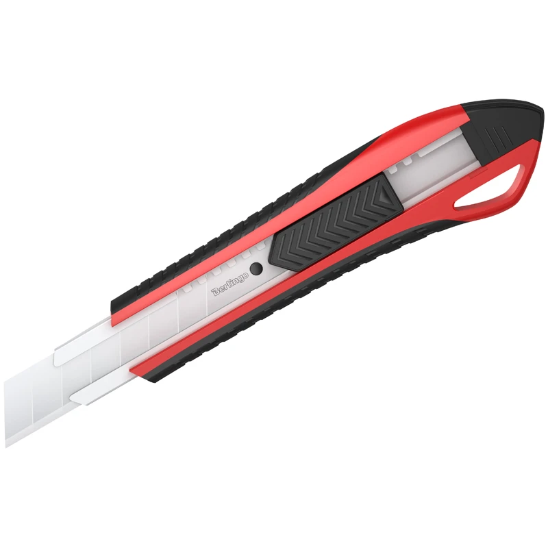 Нож канцелярский 18мм Berlingo "Razzor 300", красный + лезвия сменные