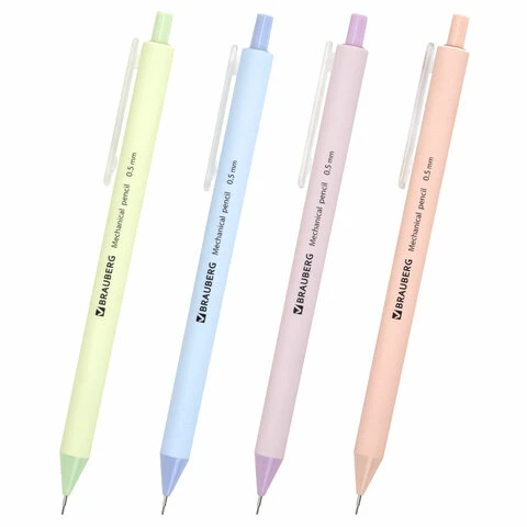 Карандаш механический 0,5 мм, BRAUBERG SOFT PASTEL, корпус soft-touch ассорти,