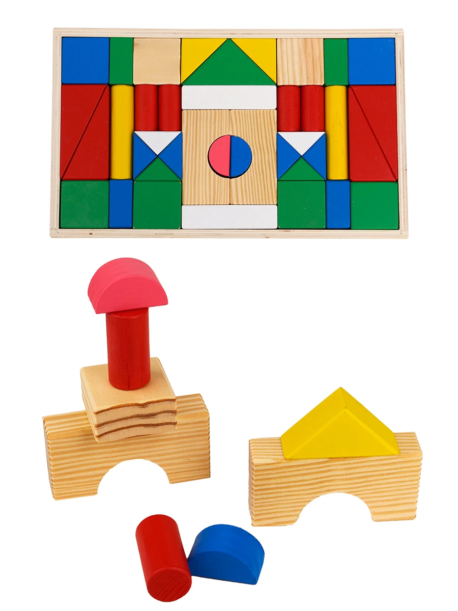 Деревянная игрушка. Конструктор (цветные строительные блоки) (32,5х19см)