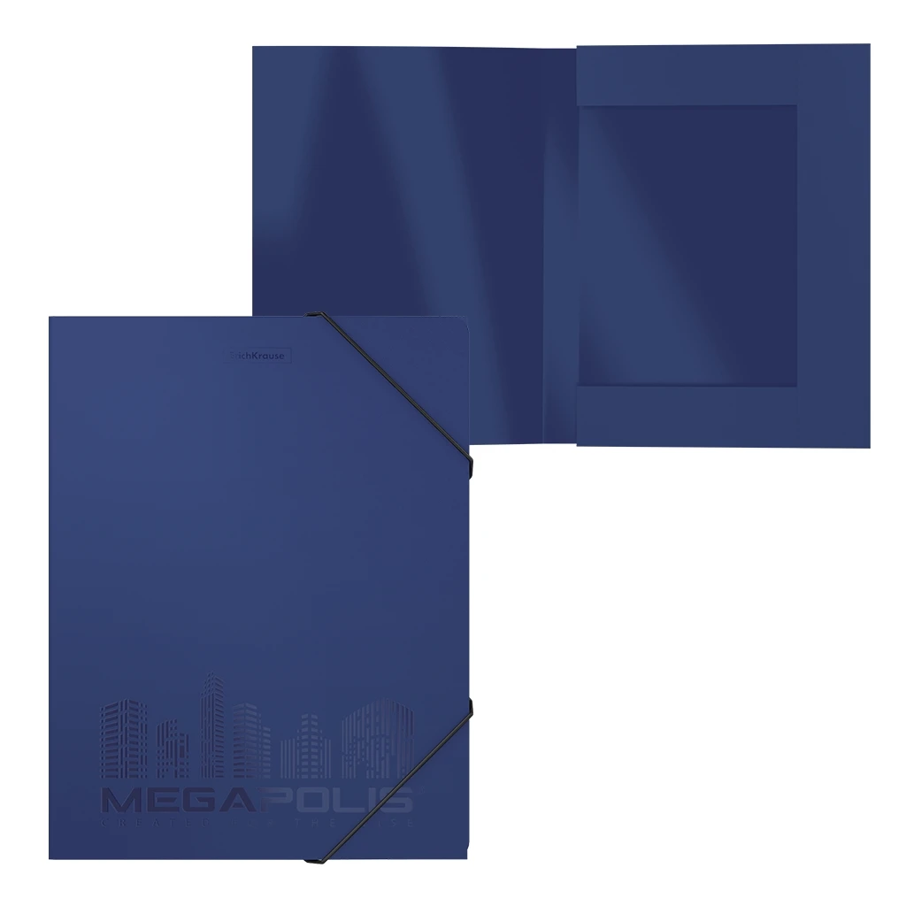 Папка на резинках пластиковая Erich Krause MEGAPOLIS, A4, 30мм, синий (в пакете