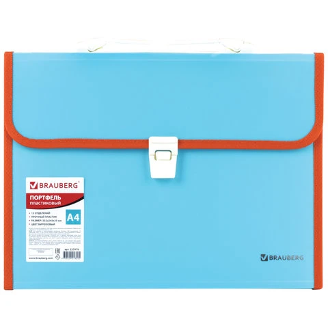Портфель пластиковый BRAUBERG "JOY", А4, 13 отделений, с окантовкой,