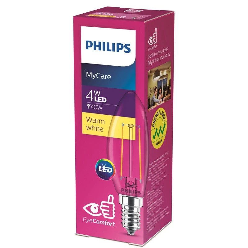 Лампа светодиодная Philips LED Classic 4-40W B35 E14 тепл. филам. свеча Лампа светодиодная Philips LED Classic 4-40W B35 E14 тепл. филам. свеча