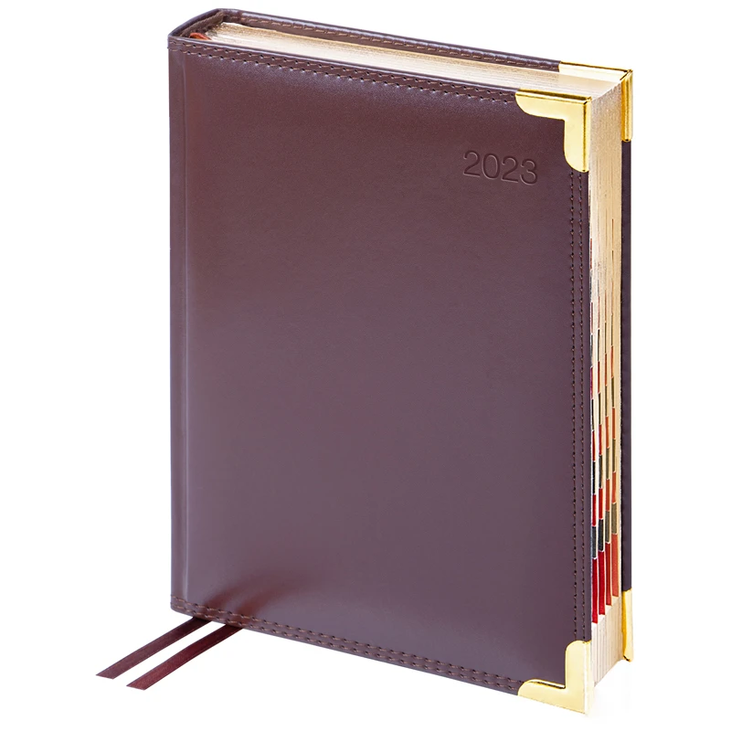 Ежедневник датированный 2023г., А6, 184л., кожа, Delucci, гладкая кожа, зол.