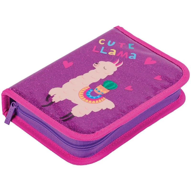 Пенал 1 отделение, 200*140*40 Berlingo "Cute Lama ", ПВХ с блестками