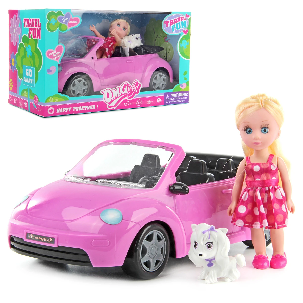 Кукла с машиной и питомцем, 16 см.