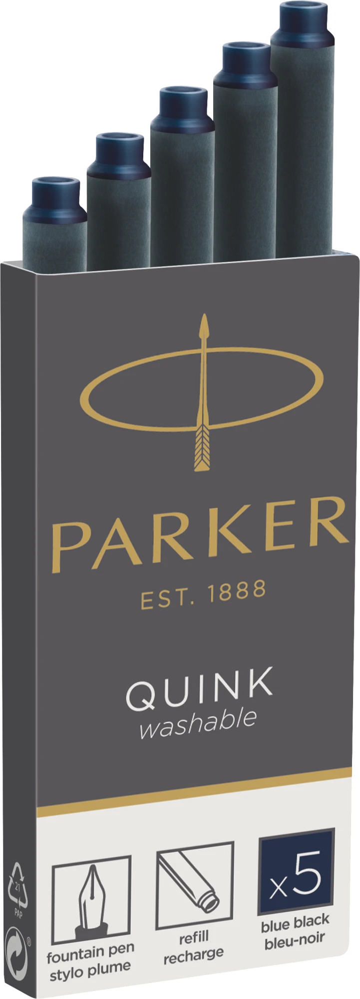 Parker Чернила (картридж) "Cartridge Quink" темно-синие, 5 штук,