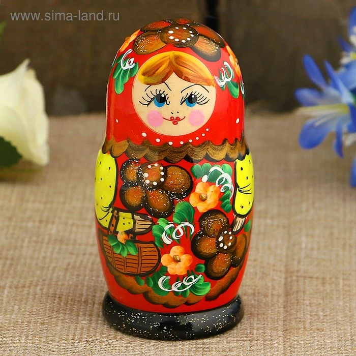 Матрёшка «Золотая корзинка», красный платок, 5 кукольная, 10,5 см Матрёшка «Золотая корзинка», красный платок, 5 кукольная, 10,5 см
