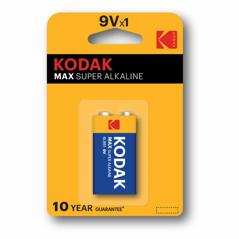 Батарейка алкалиновая 1 штука KODAK Max Super Alkaline, Крона 9V (6LR61, 6LF22,