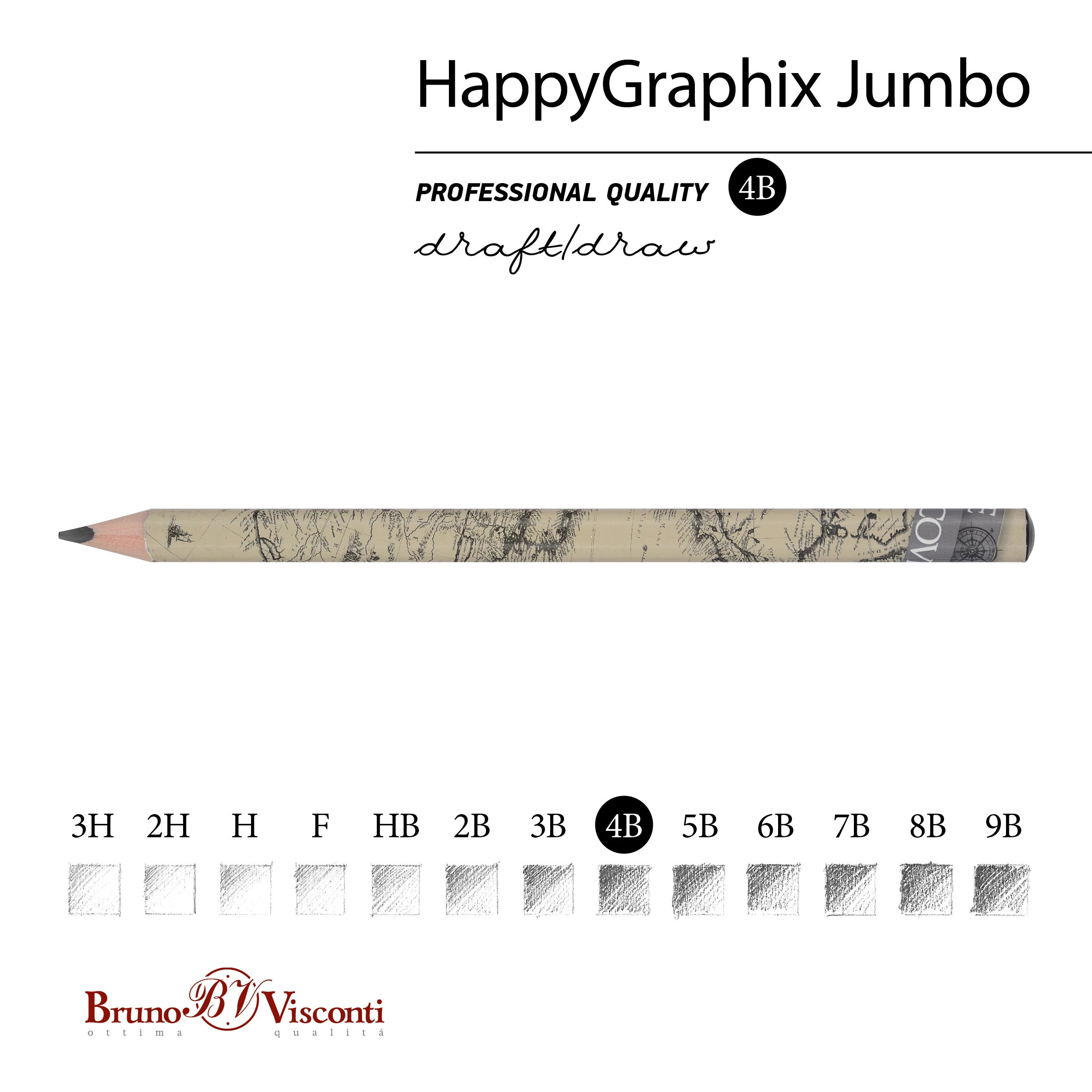 КАРАНДАШ ЧЕРНОГРАФИТОВЫЙ "HappyGraphix Jumbo. Карта мира" 4В, 3.5 MM