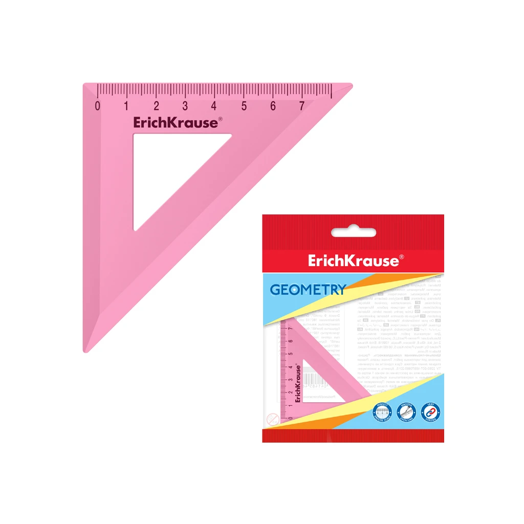Угольник пластиковый Erich Krause® Pastel, 45°/7см, розовый, во флоупаке