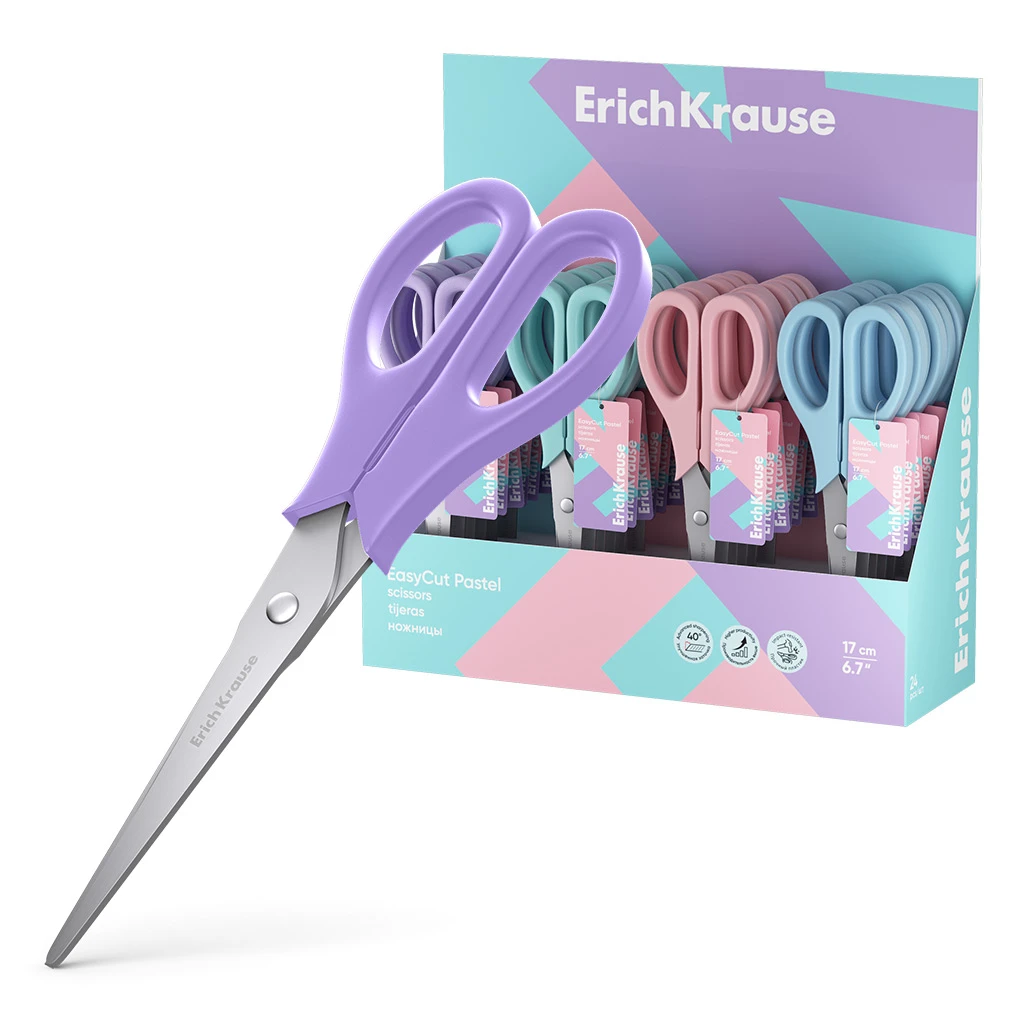 Ножницы ErichKrause EasyCut Pastel, 17 см, ассорти