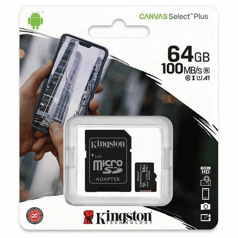 Карта памяти microSDXC 64 GB KINGSTON Canvas Select Plus, UHS-I U1, 100 Мб/с