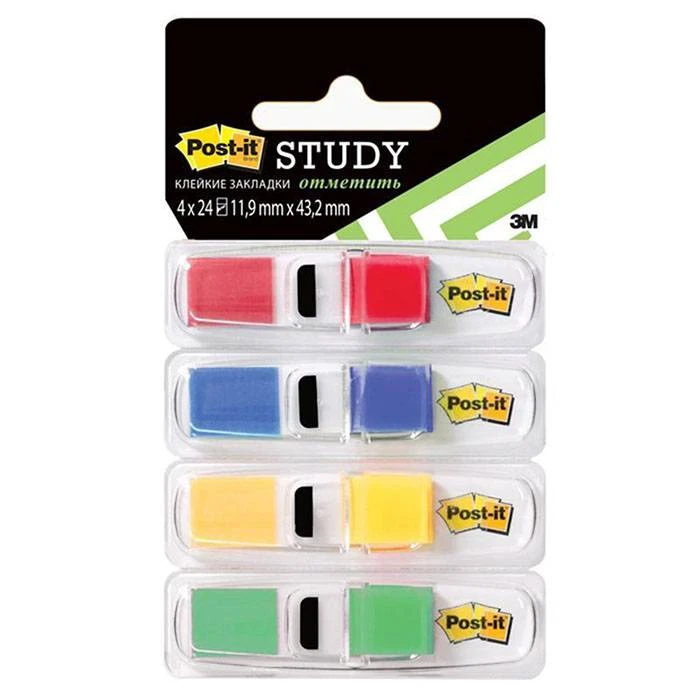 Закладки клейкие POST-IT 11,9x43,2 мм 4 цв. по 24 л. пластик в диспенсерах Закладки клейкие POST-IT 11,9x43,2 мм 4 цв. по 24 л. пластик в диспенсерах