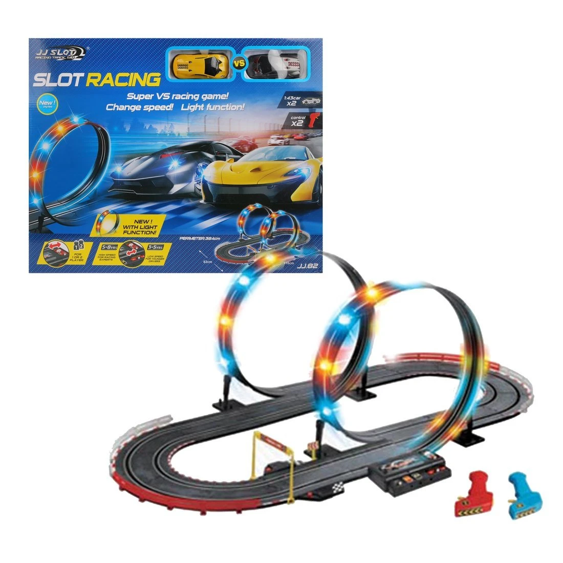 Автотрек эл., свет, деталей 58шт., размер трассы 118*63см, машина 1:43 - 2шт.