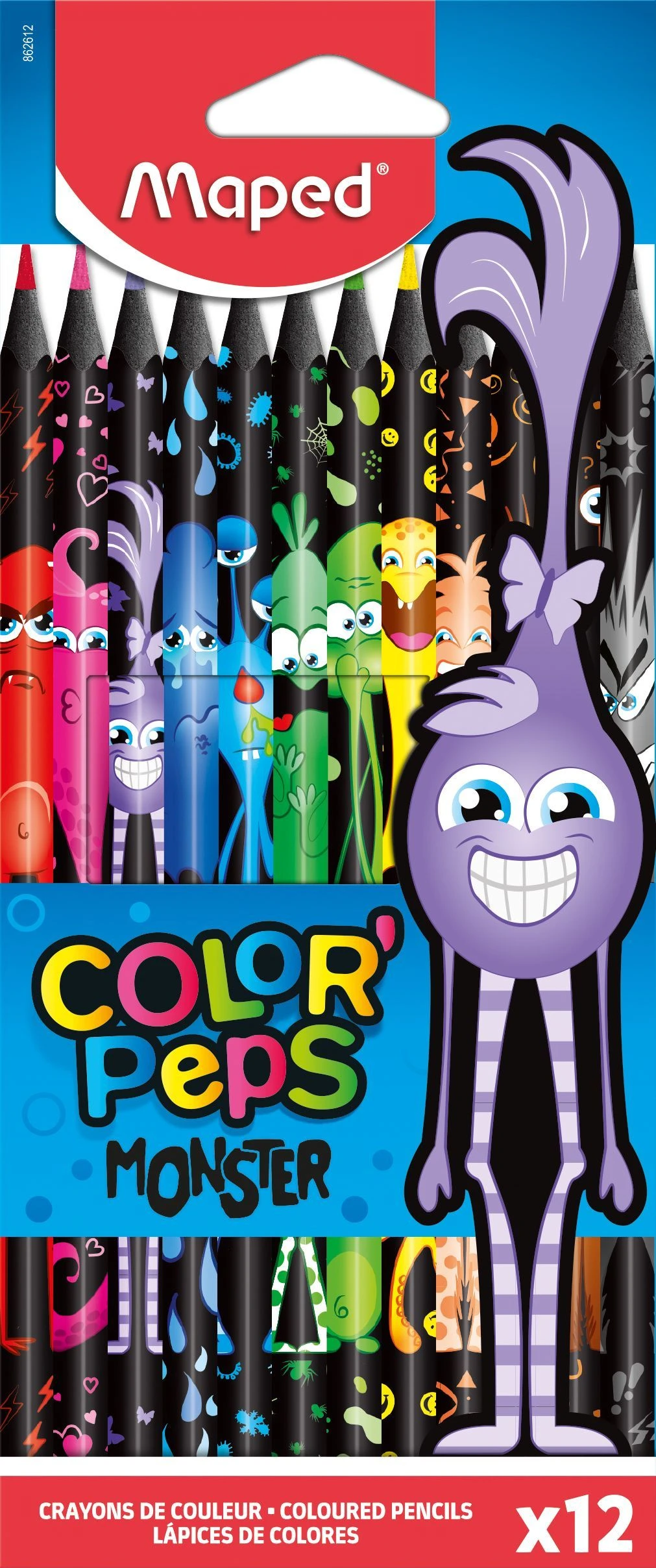 Набор цветных карандашей MAPED COLOR'PEPS BLACK MONSTER 12 цв. пластик трехгран.