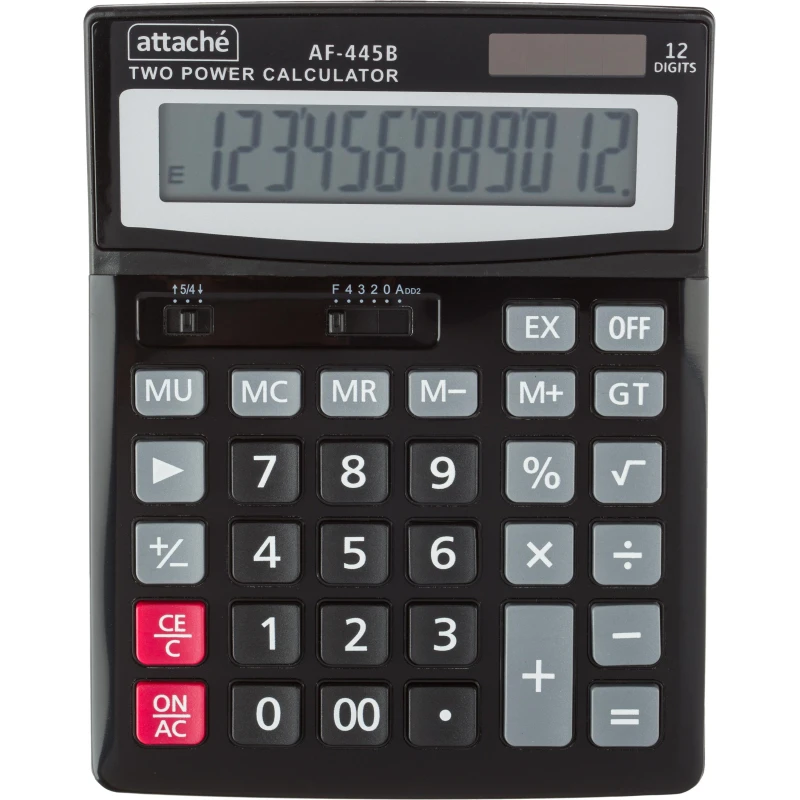 Калькулятор настольный ПОЛНОРАЗМЕРНЫЙ Attache AF-445B, 12р, дв.пит, черный
