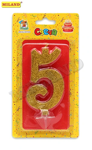 Свеча для торта Золотой глиттер (большая) Цифра 5 С-1897 Свеча для торта Золотой глиттер (большая) Цифра 5 С-1897