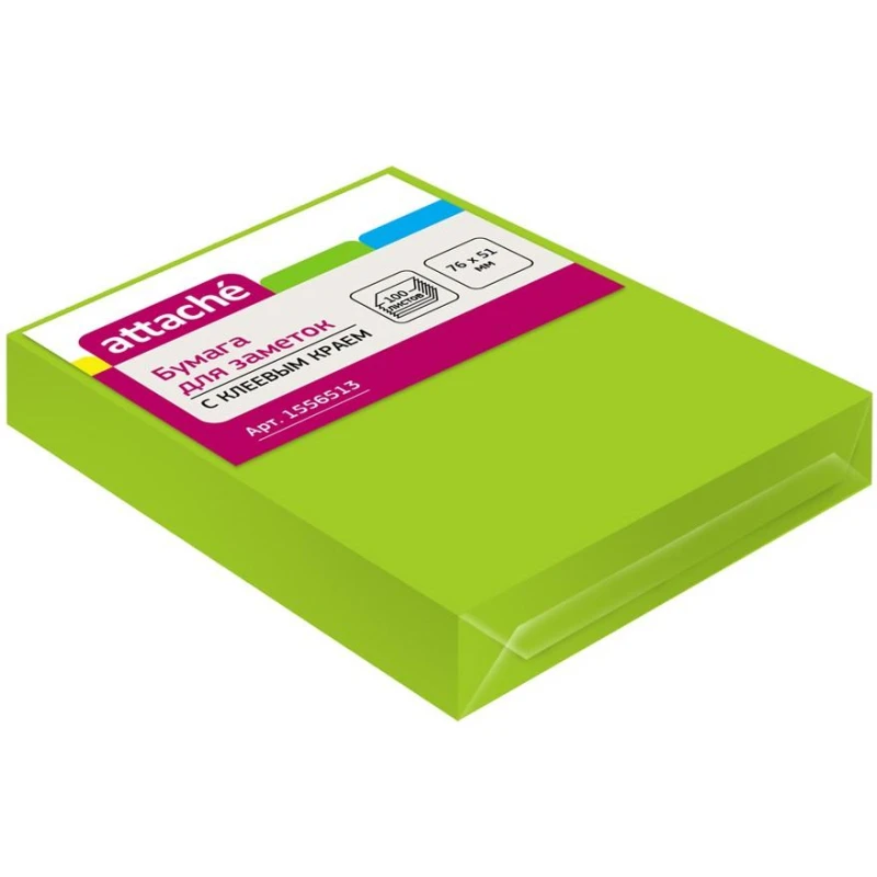 Стикеры Attache с клеевым краем 76х51, неон, зеленый 100л