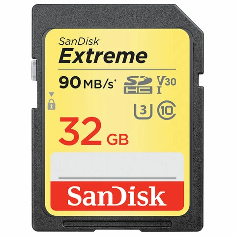 Карта памяти SDHC 32 GB SANDISK Extreme UHS-I U3, 90 Мб/сек (class 10),