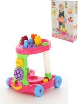 Каталка игровая с конструктором (13 элементов) розовая. 58140