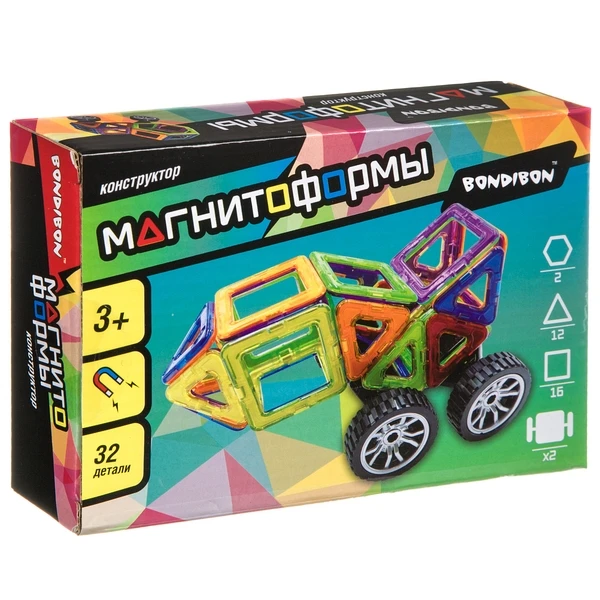 Магнитный конструктор МАГНИТОФОРМЫ Bondibon, набор 32 мини-дет., BOX 12х18х4 см.