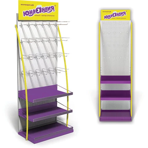 Стойка для размещения товара напольная ЮНЛАНДИЯ, 2050x600x500 мм, 25 крючков, 3