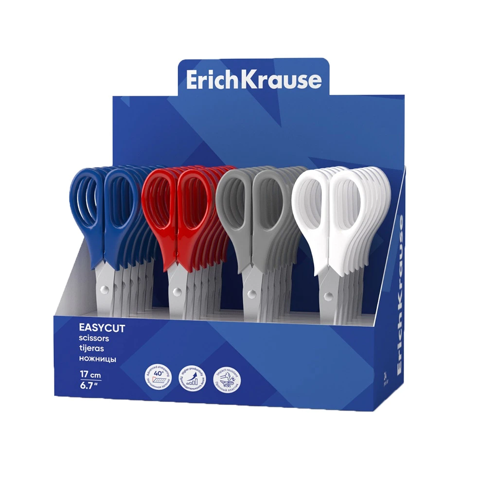 Ножницы Erich Krause EasyCut, 17 см, ассорти (в дисплее по 24 штуки)