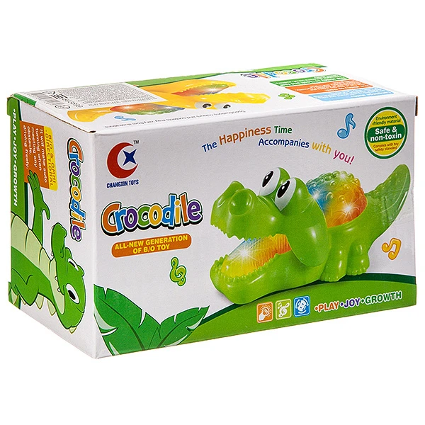 Игрушка пласт. на батарейках музык.,светящ и движущ. Крокодил , ВОХ 18х10х8 см,