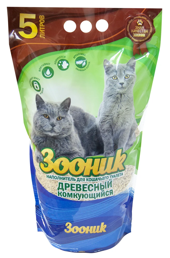 Наполнитель "Зооник", древесный комкующийся 5 л. (Н)