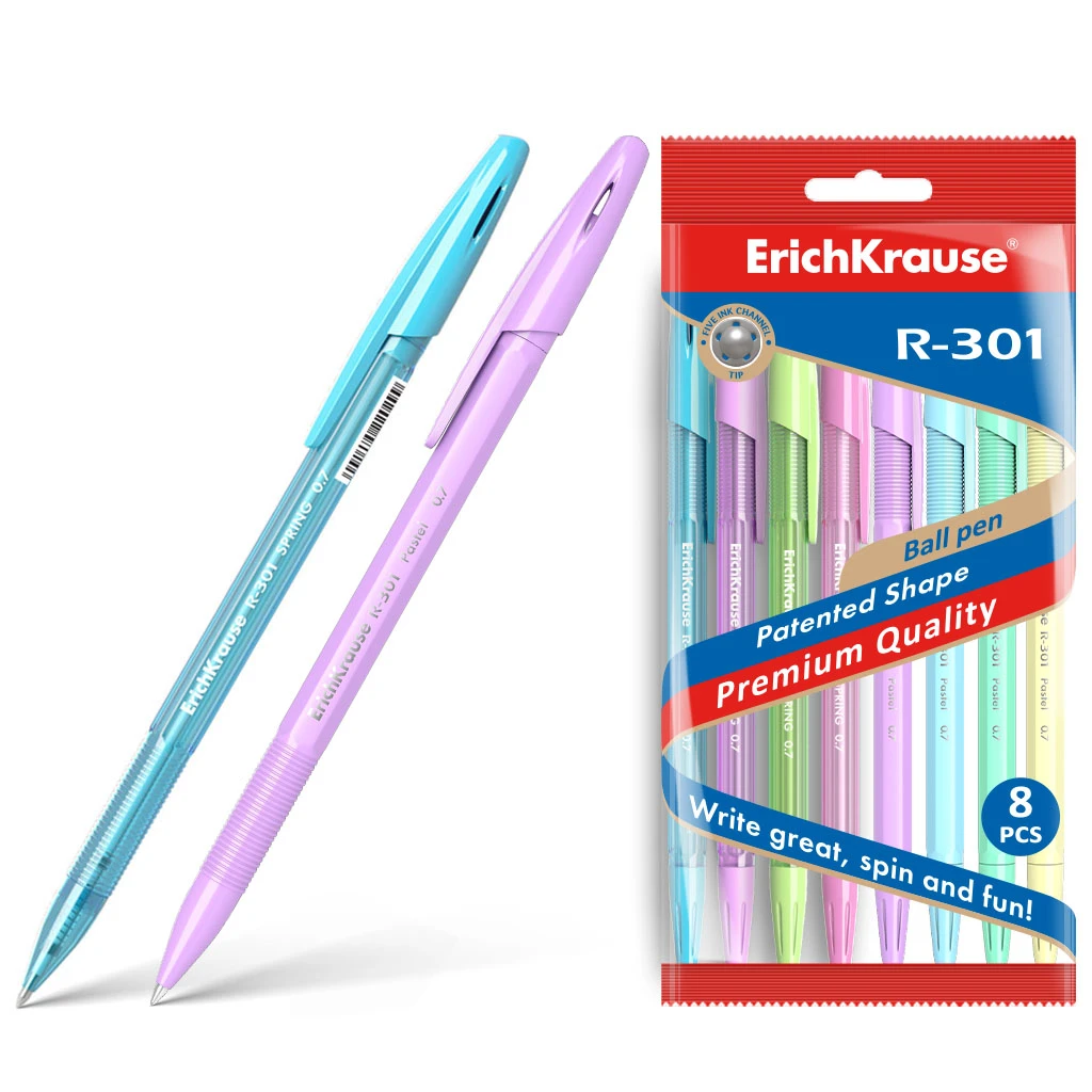 Ручка шариковая ErichKrause® R-301 Spring/ Pastel Stick 0.7, 8 цветов корпуса,