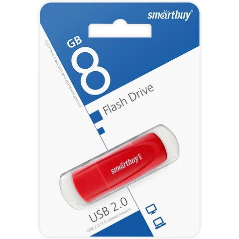 Флеш-диск 8 GB SMARTBUY Scout USB 2.0, красный, SB008GB2SCR