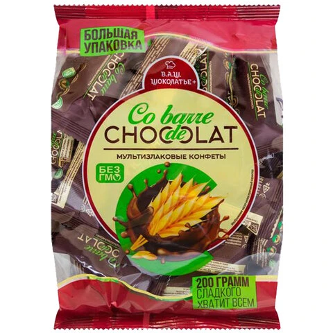 Конфеты мультизлаковые CO BARRE DE CHOKOLAT с темной глазурью, 200 г, пакет,