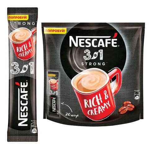 Кофе растворимый NESCAFE "3 в 1 Крепкий", 20 пакетиков по 14,5 г