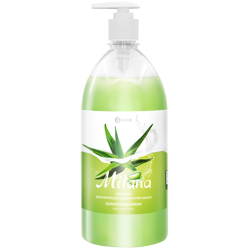 Мыло-крем жидкое Grass "Milana. Алоэ вера", увлажняющее, с дозатором,