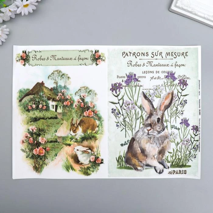 Декупажная карта "Кролик" плотность 45г/м2, формат А4