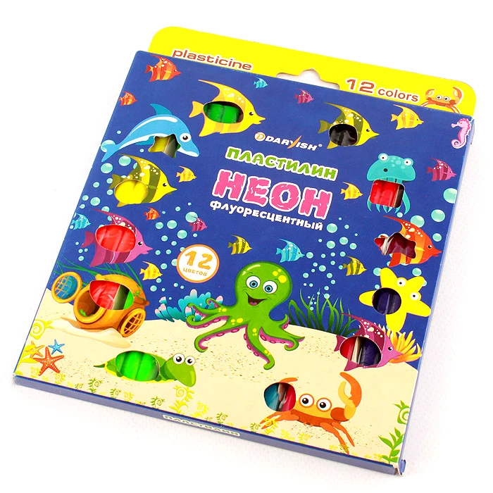 Пластилин 12цв флуоресцентный 180г "Darvish" со стеком