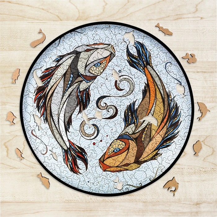 Деревянный, фигурный пазл EWA. Карпы Кои (Рыбы)