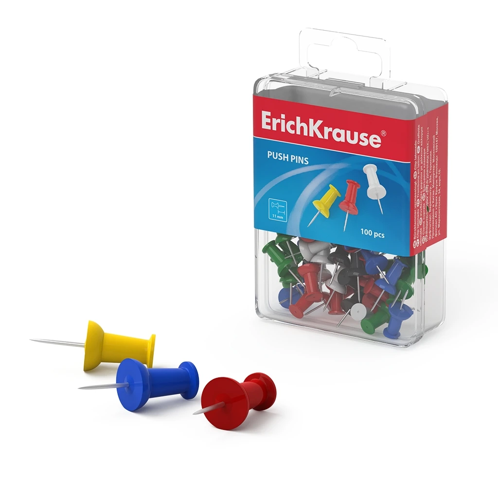 Кнопки силовые ErichKrause® цветные (в пластиковой коробке 100 шт.)