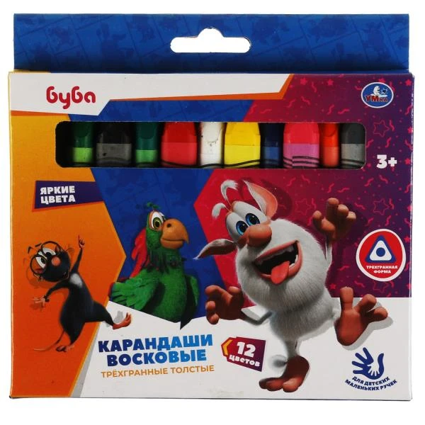 Восковые карандаши БУБА 12цв, толстые, трёхгран Умка