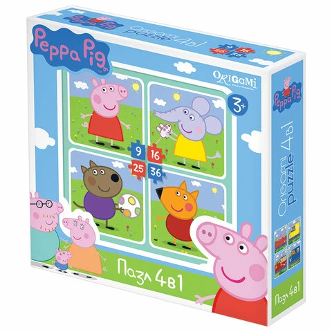 Пазл Свинка Пеппа "На прогулке", "4 в 1", 9-16-25-36