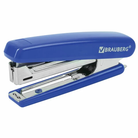 Степлер №10 BRAUBERG "Classic", до 12 листов, с антистеплером, синий,